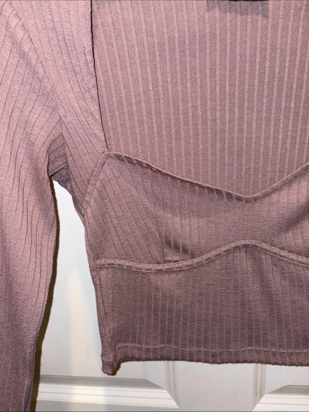 Zara Mauve Ribbed Long-Sleeve Cropped Top